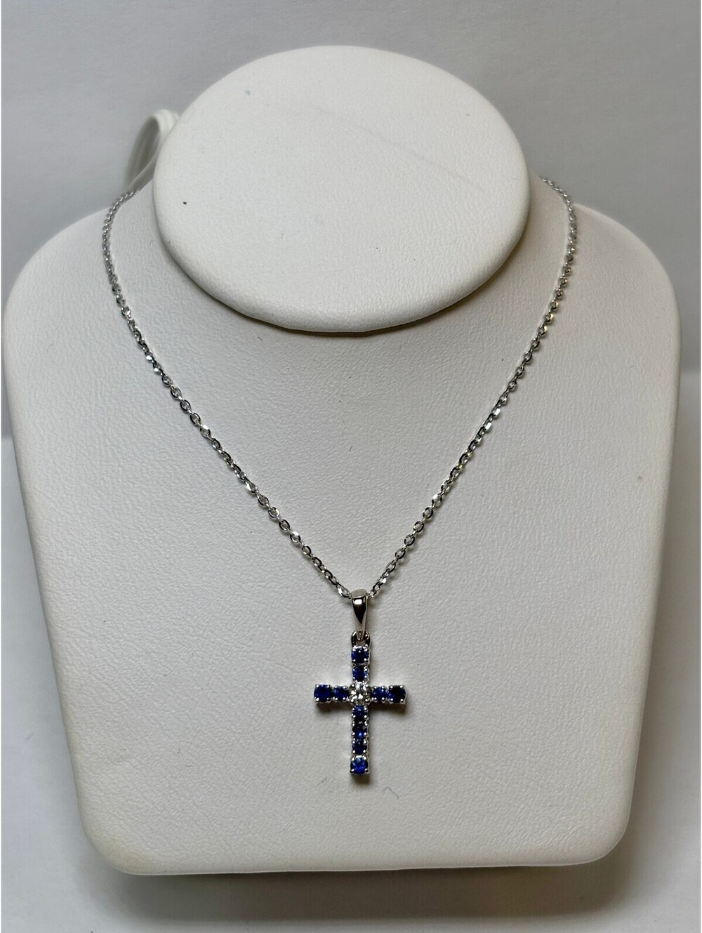 18k White Gold Sapphire and Diamond Cross Necklace